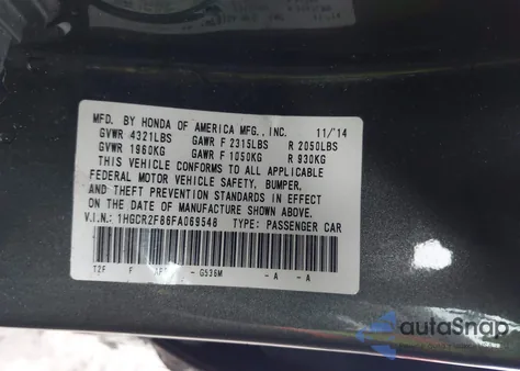 2015 Honda Accord Ex-L z USA, uszkodzony, nr VIN 1HGCR2F86FA069548